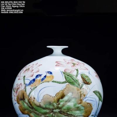 BÌNH HÚT TÀI LỘC VẼ TAY CHIM HOA SEN